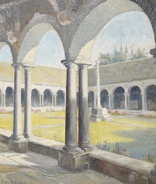 J M Saxby, ‘Winchester College’, signed, inscribed verso, oil on board, 38 x 33cm